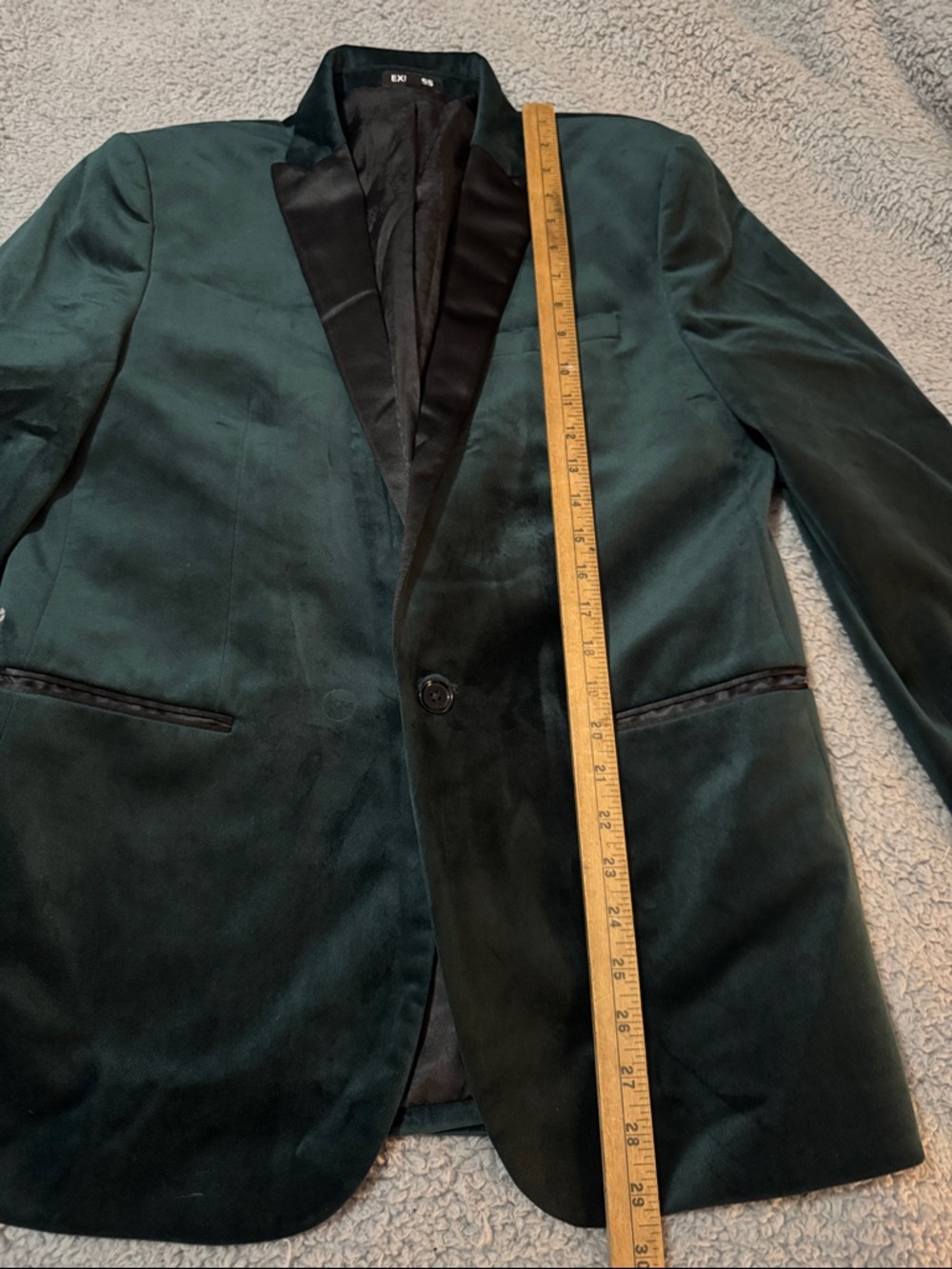 Express Men's Velvet Tuxedo Blazer - Dark Green with Black Satin Lapel - Picture 5 of 7